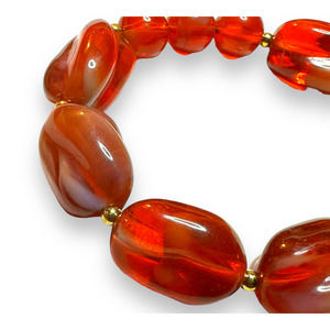 Vintage Lucite Beaded Statement Necklace Amber-Color Natural Boho NWT Deadstock